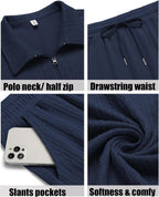 COOFANDY Men's 2 Pieces Outfits Casual Quarter Zip Polo Shirt and Shorts Set Athletic Jogging Summer Tracksuit