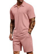 COOFANDY Men's 2 Pieces Outfits Casual Quarter Zip Polo Shirt and Shorts Set Athletic Jogging Summer Tracksuit