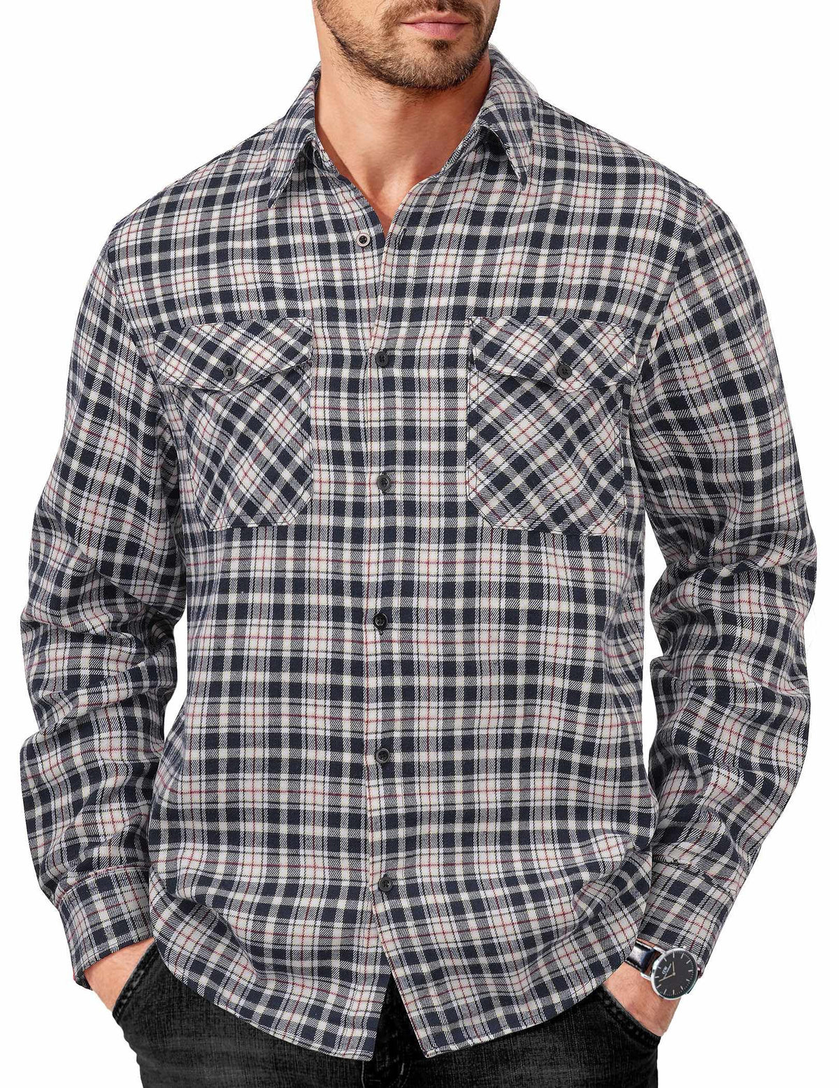 COOFANDY Mens Flannel Shirts Long Sleeve Casual Plaid Button Down Shirt Cotton Shirt Cowboy Work Shirts with Pockets