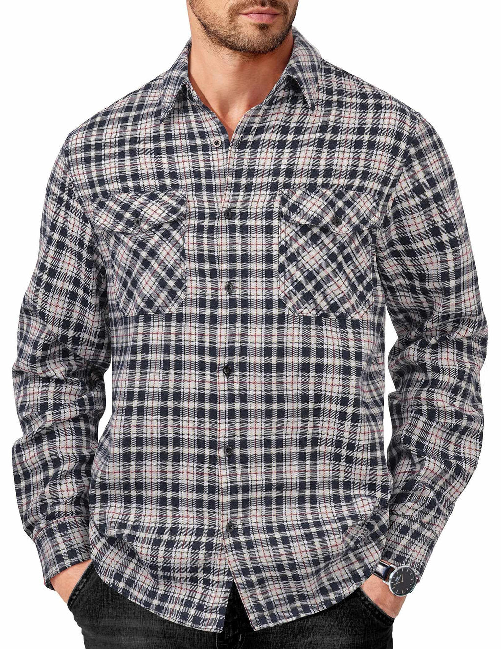 COOFANDY Mens Flannel Shirts Long Sleeve Casual Plaid Button Down Shirt Cotton Shirt Cowboy Work Shirts with Pockets